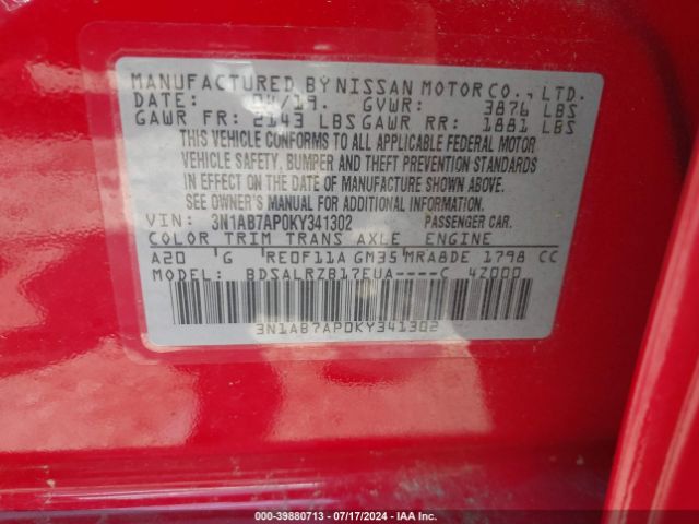 3N1AB7AP0KY341302 Nissan SENTRA SR