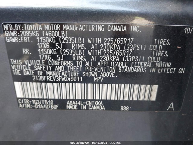 Toyota RAV4 LE 2015 2T3BFREV3FW249011 Image 9