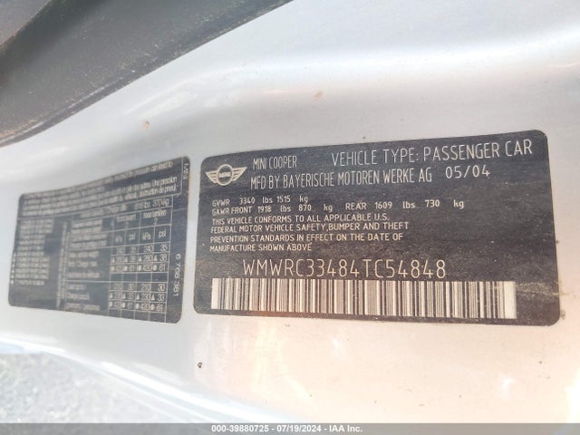 2004 MINI COOPER WMWRC33484TC54848 Photo 8