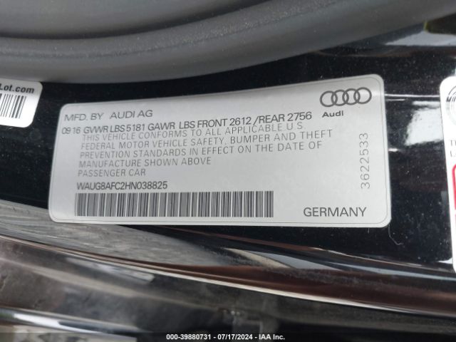 WAUG8AFC2HN038825 Audi A6 2.0t Premium