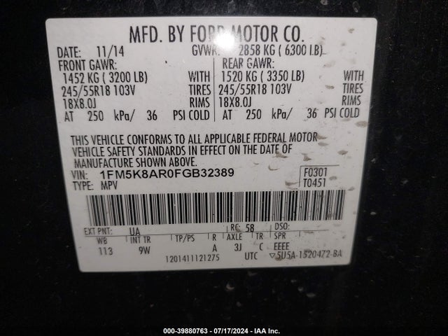 1FM5K8AR0FGB32389 Ford Utility Police Interceptor