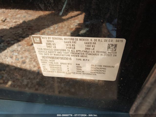 3GYFNBE3XFS623616 Cadillac Srx Luxury Collection