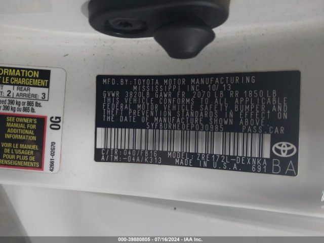 5YFBURHE0EP030985 Toyota Corolla Le Plus