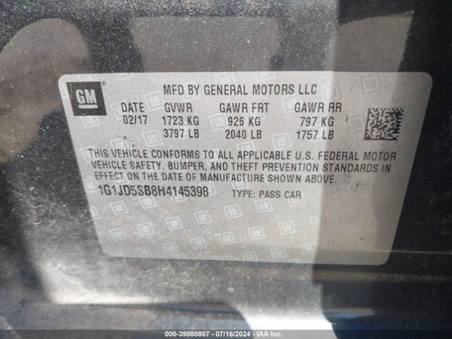 1G1JD5SB8H4145398 Chevrolet Sonic Lt Auto