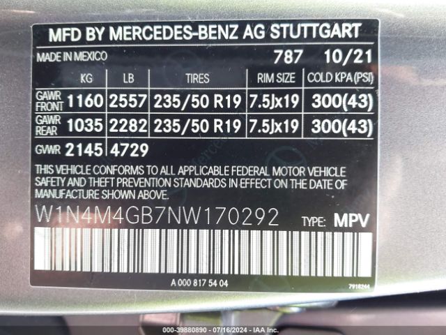 W1N4M4GB7NW170292 Mercedes-Benz GLB 250