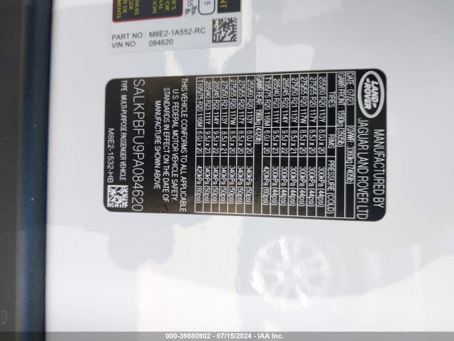 SALKPBFU9PA084620 Land Rover Range Rover P400 Se