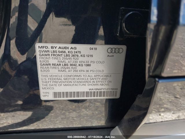 WA1BNAFY7J2179599 Audi Q5 2.0t Premium/2.0t Tech Premium