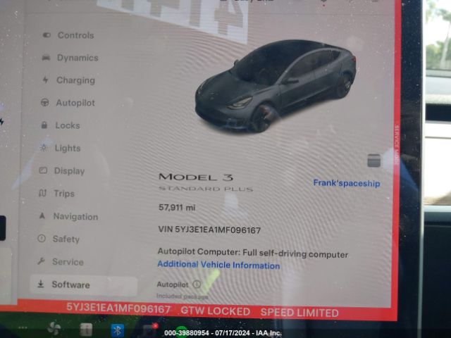 5YJ3E1EA1MF096167 Tesla Model 3 Standard Range Plus Rear-wheel Drive