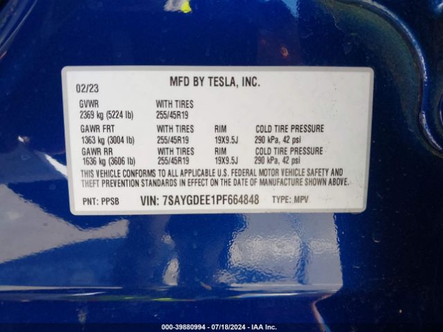 2023 TESLA MODEL Y 7SAYGDEE1PF664848 Photo 8