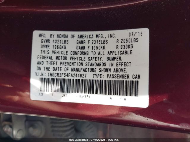 1HGCR2F54FA244627 Honda Accord Sport