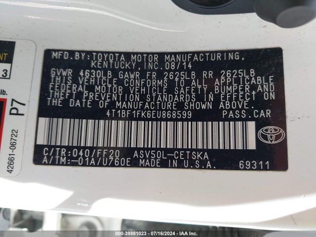 Toyota CAMRY SE 2014 4T1BF1FK6EU868599 Image 9