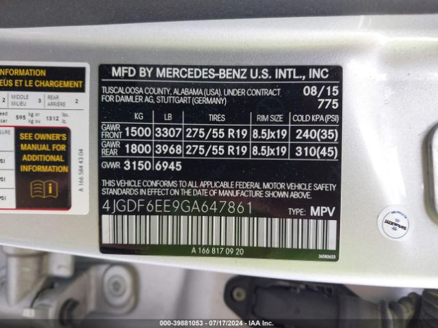 4JGDF6EE9GA647861 Mercedes-Benz Gl 450 4matic