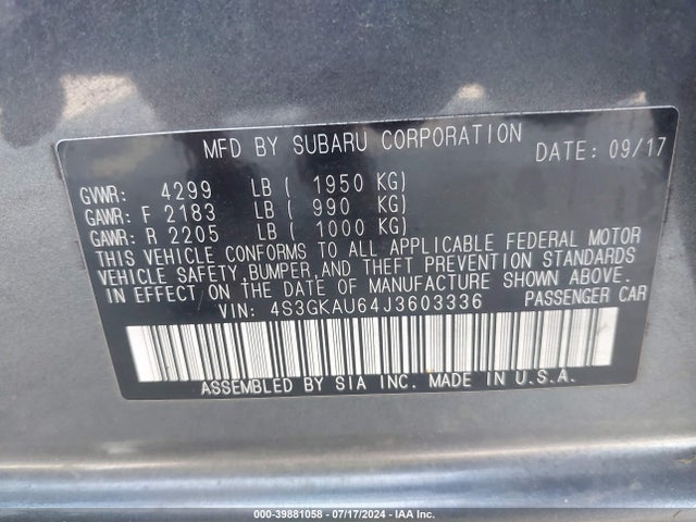 4S3GKAU64J3603336 Subaru Impreza 2.0i Limited
