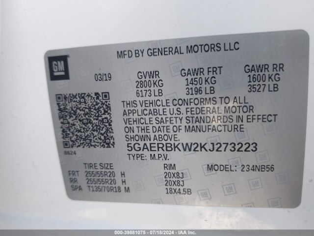 5GAERBKW2KJ273223 Buick Enclave Fwd Essence