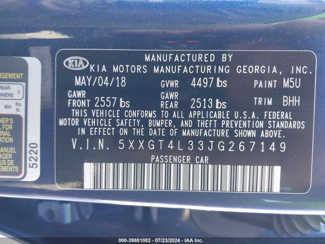 KIA Optima Lx 2018 5XXGT4L33JG267149 Image 9