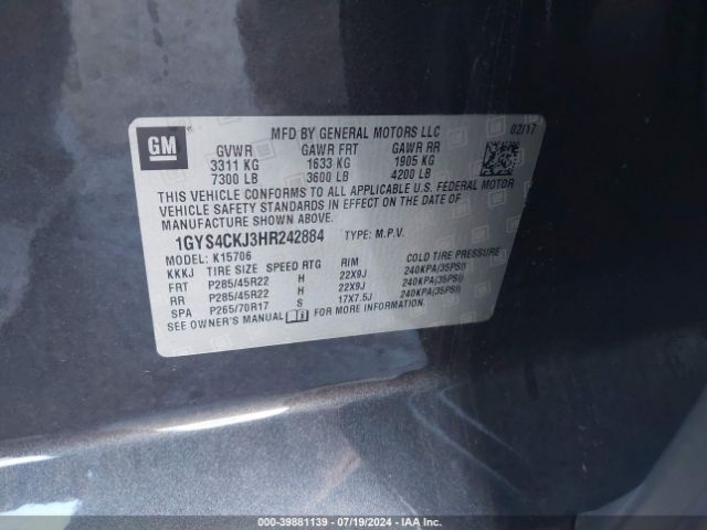 1GYS4CKJ3HR242884 Cadillac Escalade Premium Luxury