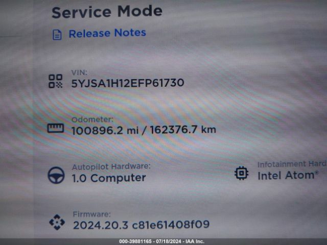 5YJSA1H12EFP61730 Tesla Model S P85