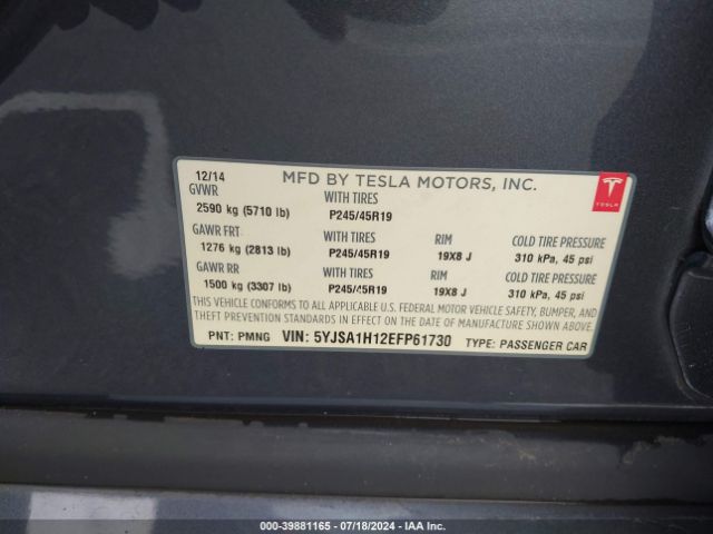 5YJSA1H12EFP61730 Tesla Model S P85