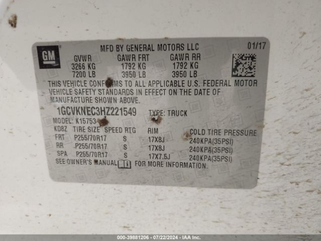 1GCVKNEC3HZ221549 Chevrolet Silverado 1500 Wt