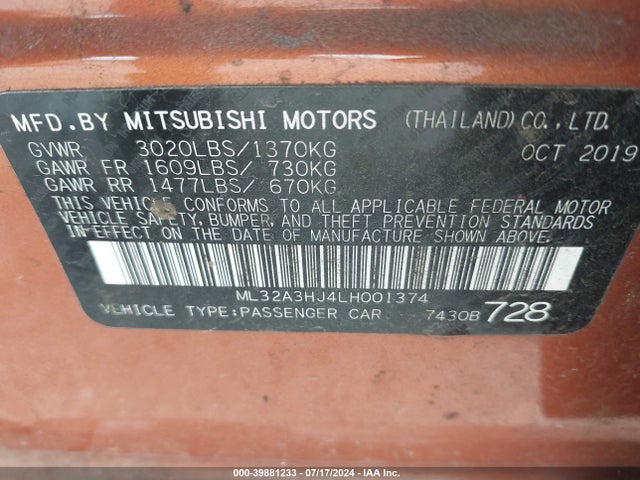 2020 MITSUBISHI MIRAGE ML32A3HJ4LH001374 Photo 8