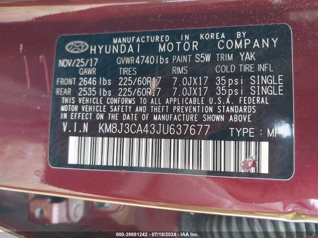 Hyundai TUCSON SEL 2018 KM8J3CA43JU637677 Image 9