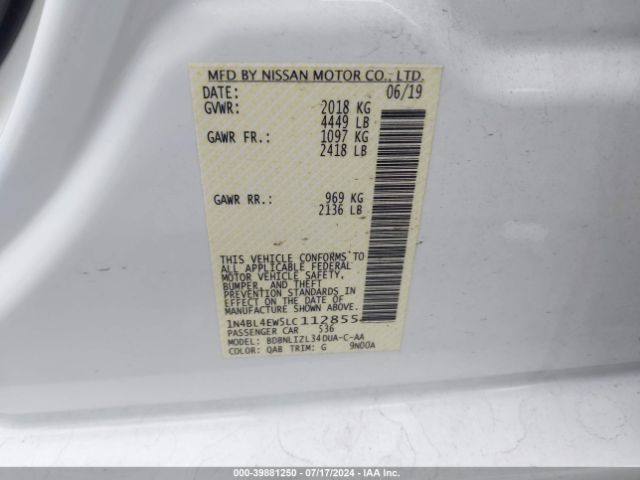 1N4BL4EW5LC112855 Nissan Altima Sl Intelligent Awd