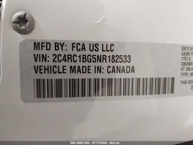 2C4RC1BG5NR182533 Chrysler Pacifica Touring L