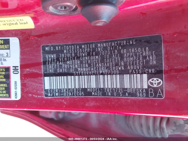 Toyota Corolla S Plus 2014 5YFBURHE7EP127309 Image 9