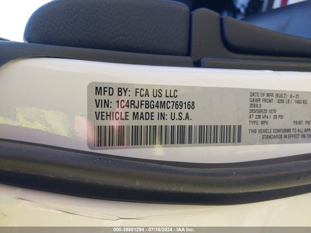 1C4RJFBG4MC769168 Jeep Grand Cherokee Limited X 4x4