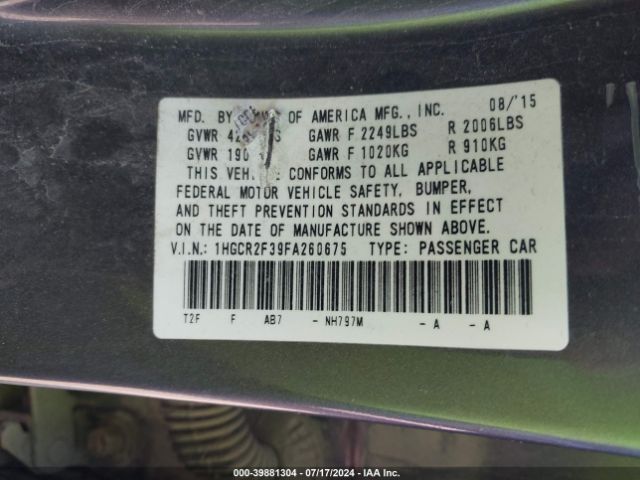 1HGCR2F39FA260675 Honda ACCORD LX