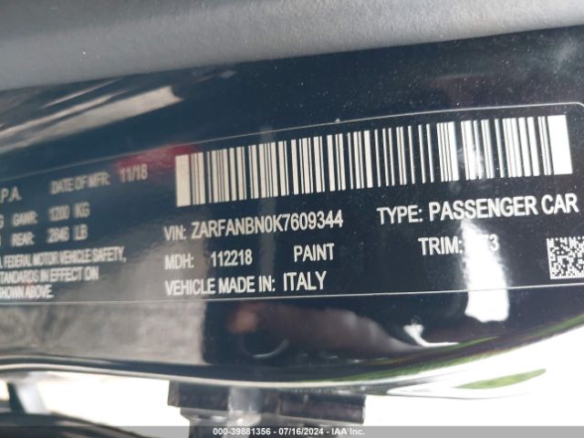 ZARFANBN0K7609344 Alfa Romeo Giulia Ti Sport Awd