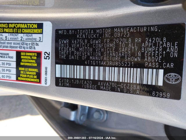 Toyota CAMRY SE 2024 4T1G11AK3RU855231 Image 9