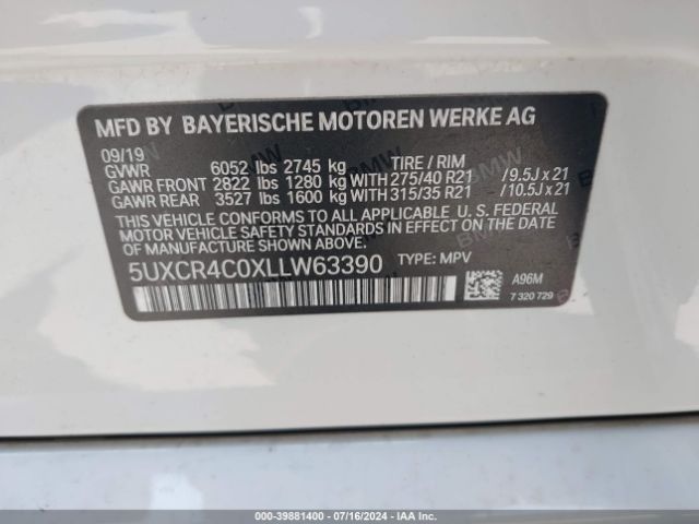 5UXCR4C0XLLW63390 BMW X5 Sdrive40i