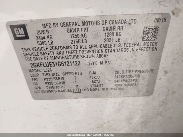 2GKFLUE31G6121122 GMC Terrain Slt