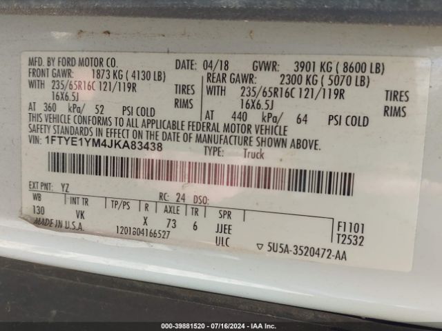 1FTYE1YM4JKA83438 Ford Transit-150