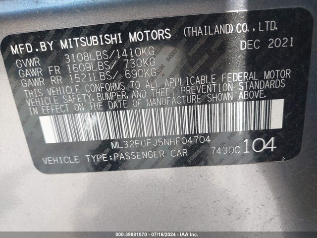 ML32FUFJ5NHF04704 Mitsubishi Mirage G4 Black Edition/es/le