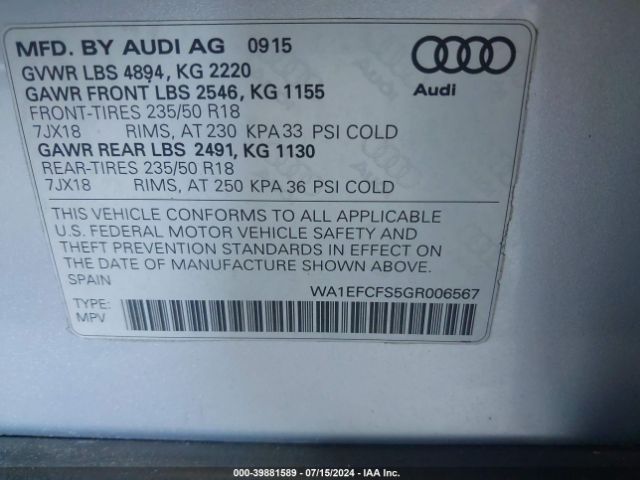 WA1EFCFS5GR006567 Audi Q3 2.0t Premium Plus