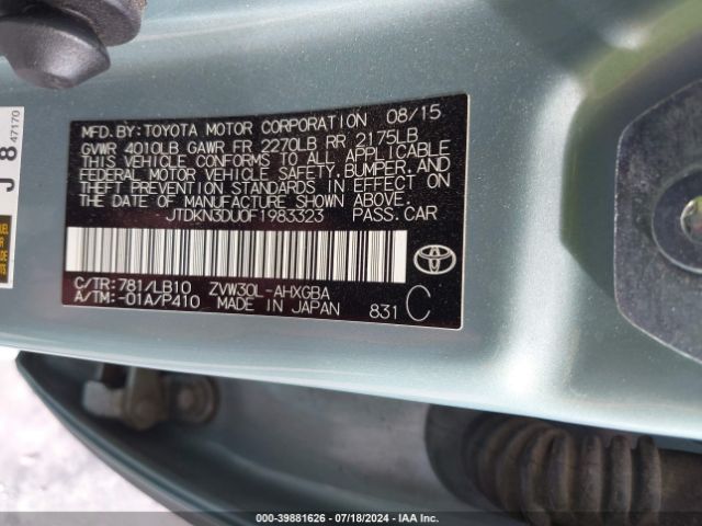 JTDKN3DU0F1983323 Toyota Prius Four