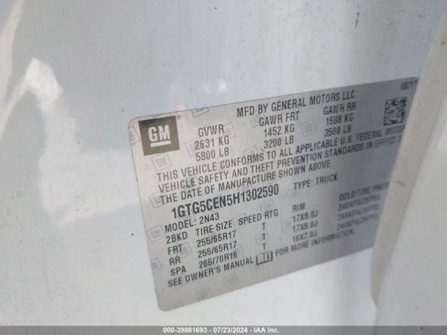 1GTG5CEN5H1302590 GMC CANYON SLE