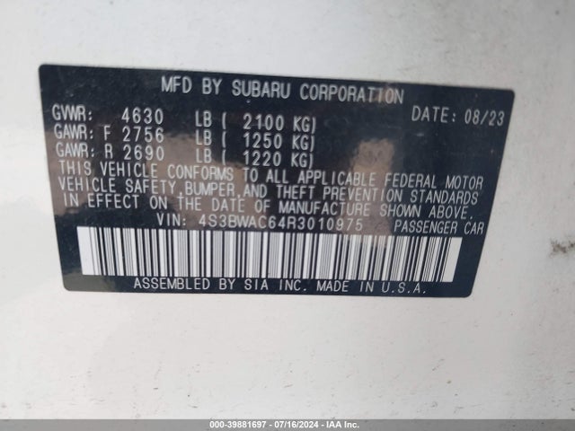 4S3BWAC64R3010975 Subaru Legacy Premium