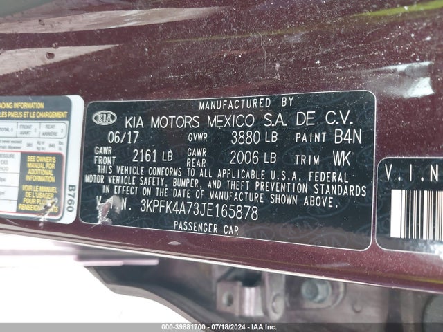 KIA FORTE LX 2018 3KPFK4A73JE165878 Image 9