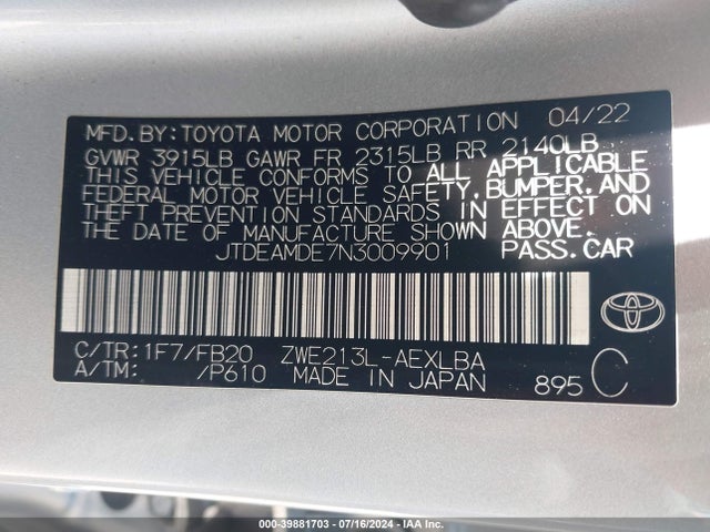 Toyota Corolla Hybrid Le 2022 JTDEAMDE7N3009901 Image 9
