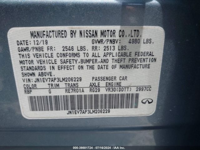 JN1EV7AP3LM206229 Infiniti Q50 LUXE
