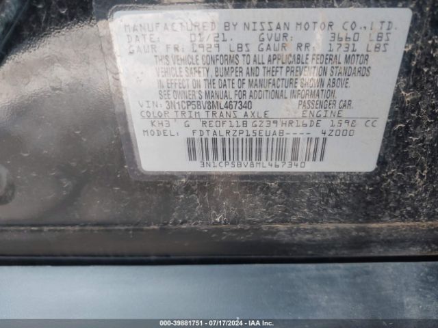 3N1CP5BV8ML467340 Nissan Kicks S Xtronic Cvt