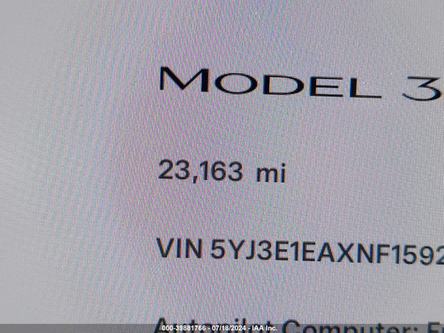Tesla Model 3 Rear-wheel Drive 2022 5YJ3E1EAXNF159283 Image 16