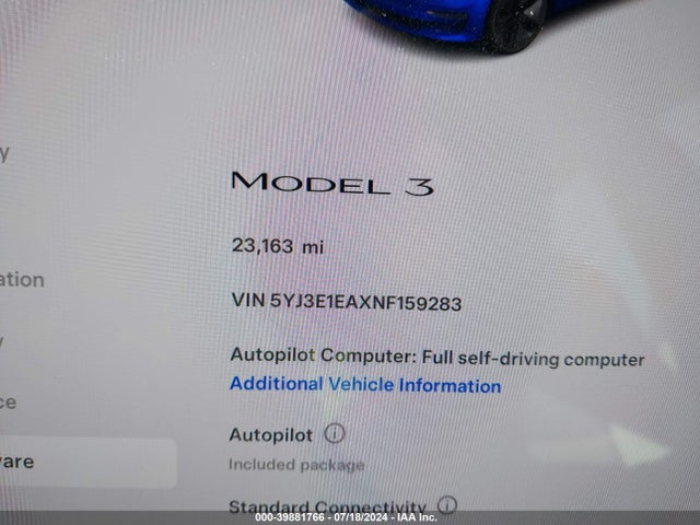 Tesla Model 3 Rear-wheel Drive 2022 5YJ3E1EAXNF159283 Image 7