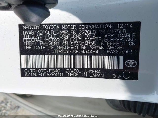 Toyota Prius Three 2015 JTDKN3DU0F0434484 Image 9