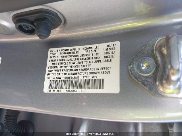 Honda CR-V EX 2017 7FARW1H56HE043187 Image 9