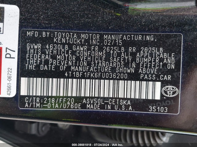 Toyota CAMRY SE 2015 4T1BF1FK6FU036200 Image 9
