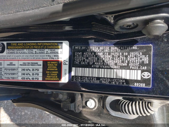 Toyota CAMRY SE 2017 4T1BF1FK8HU763602 Image 9